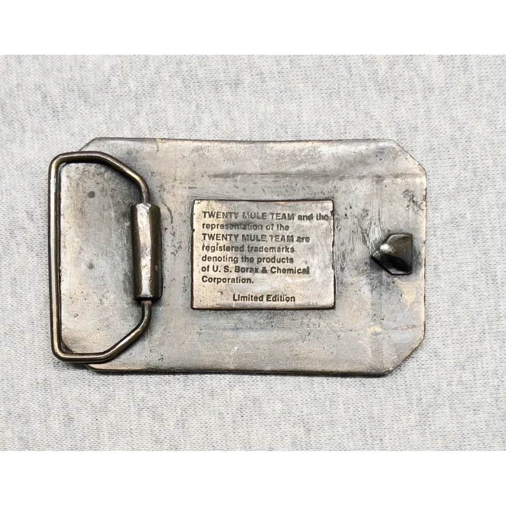 The Famous Twenty Mule Team Of Death Valley Borax Wagons Brass Belt Buckle 3.25